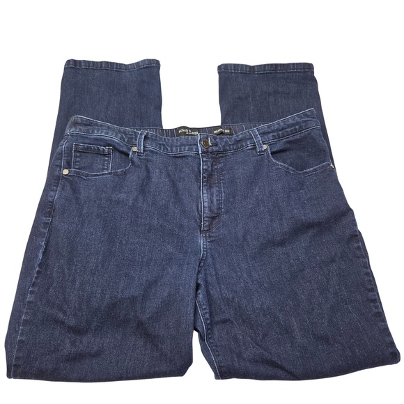 Susan Graver Denim - Susan Graver Womens Straight Leg Jeans Dark Wash Size 16 Elastic Waist